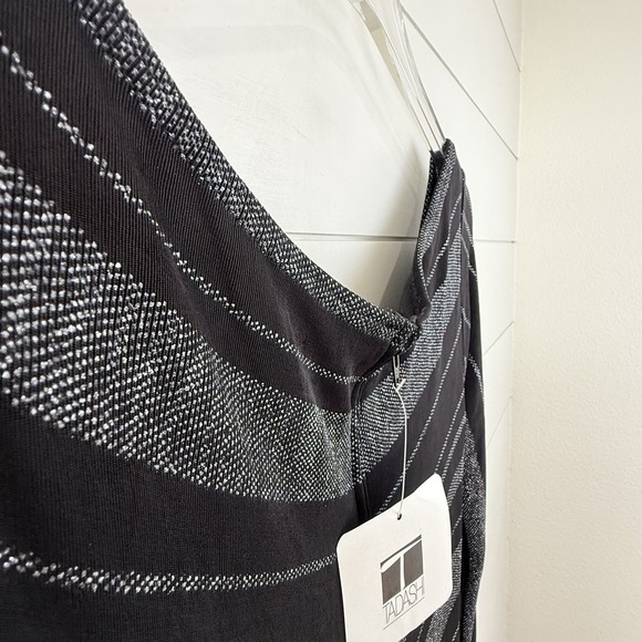 NEW VTG TADASHI Shoji Jersey Maxi Dress Evening Gown Metallic Silver Women Large - Picture 11 of 14